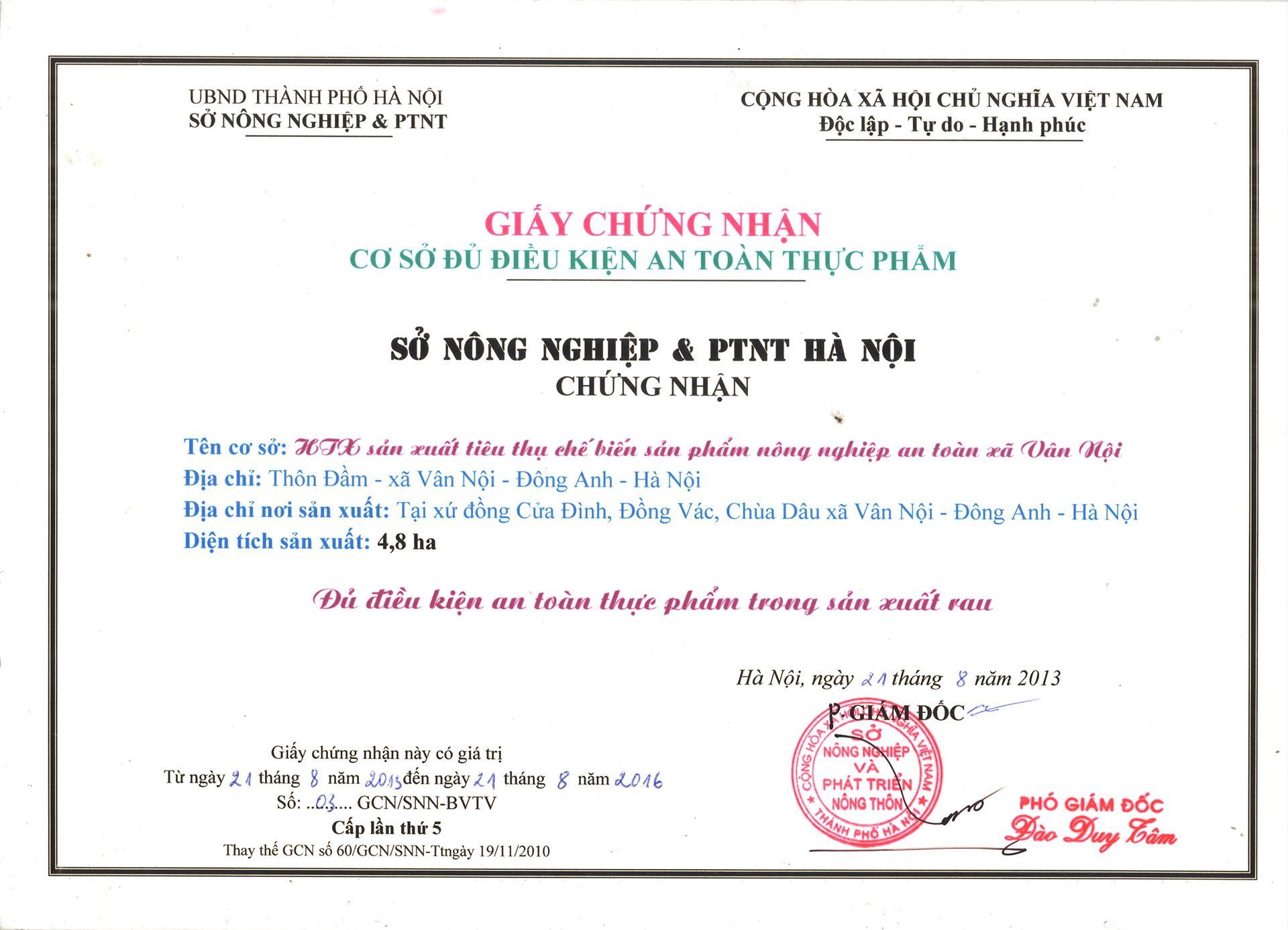 giấy chứng nhận cơ sở đủ điều kiện an toàn
